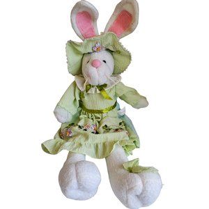 Decorative Easter Bunny Rabbit Plush White Green Floral Embroidered Dress 23"